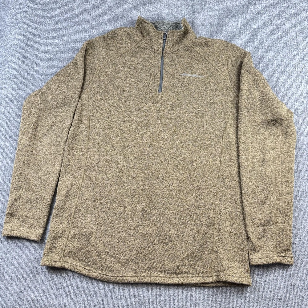 Eddie Bauer Sweater Mens LT Beige 1/4 Zip Mock Neck Fleece Pullover D3166581